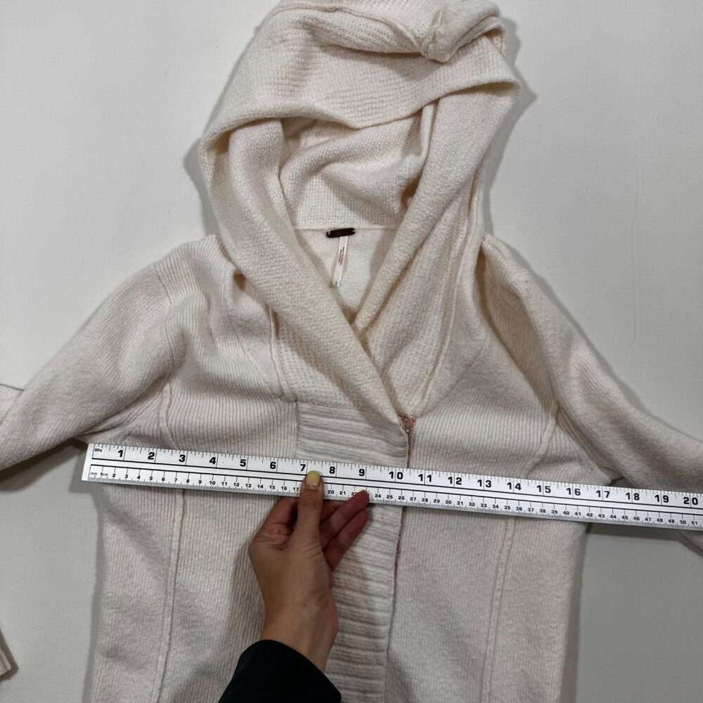 Free People Hooded Cardigan Knit Ivory Lace Mixed Media L Cottagecore Boho Cozy - Picture 7 of 11